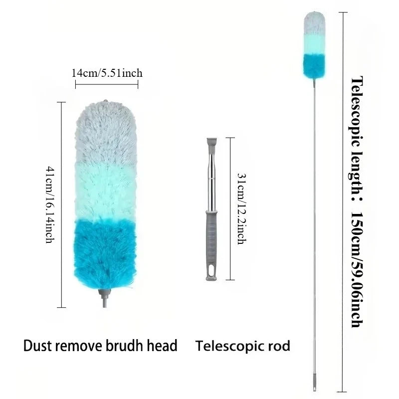Duster with Extension Rod, Retractable Dust Brush, Microfiber Dust Brush, Reusable, Washable Ceiling Cleaning Tool