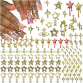 124PCS Star 3D Nail Charms for Acrylic Nails, Gold Alloy Nail Gems Starburst Nail Accessories, Nail Rhinestones for Nail Art