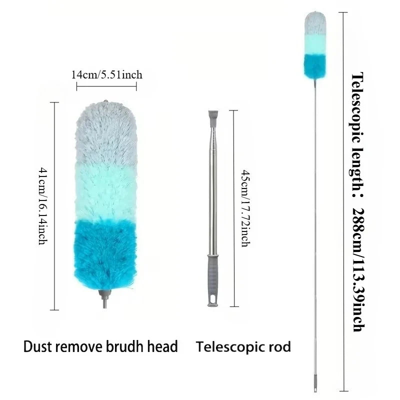 Duster with Extension Rod, Retractable Dust Brush, Microfiber Dust Brush, Reusable, Washable Ceiling Cleaning Tool