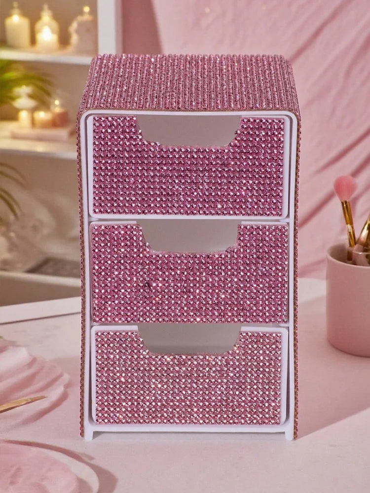 3 levels Glitter Diamond Storage Box Drawer Makeup Organizer Transparent Acrylic Cosmetic Case for Jewelry Desktop Organizer