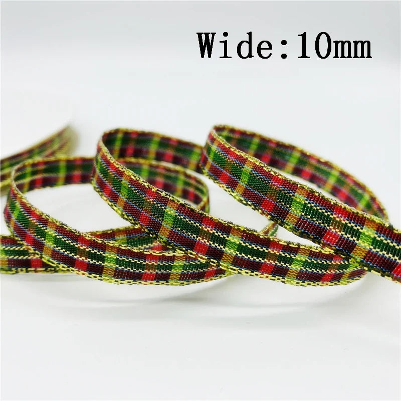 5yards/Lot 10mm Plaid Ribbon Christmas Decor Ribbon For Handmade Design Christmas Decoration DIY Gift Wrapping