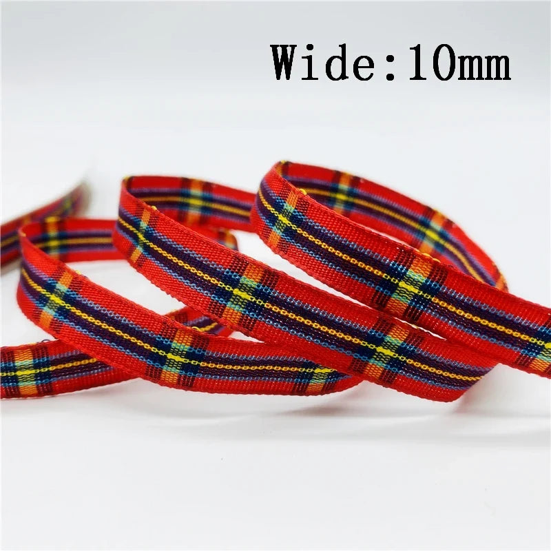 5yards/Lot 10mm Plaid Ribbon Christmas Decor Ribbon For Handmade Design Christmas Decoration DIY Gift Wrapping