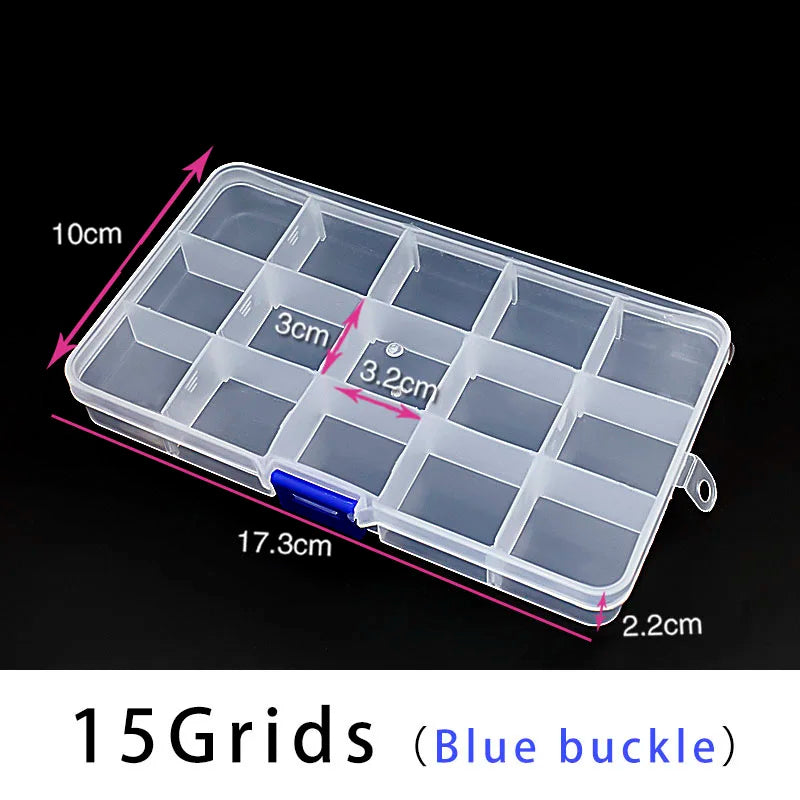 10/15 Grids Plastic Box Adjustable Jewelry Box Beads Pills Nail Art Storage Box Organizer for Office Housekeeping Organization