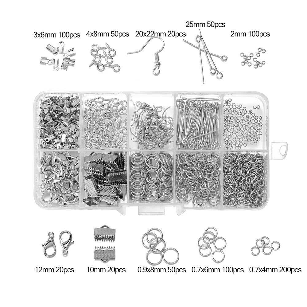 Alloy Accessories Jewelry Findings Set Repair Tools Lobster Clasp Open Jump Rings Earring Hooks for DIY Jewelry Making Supplies