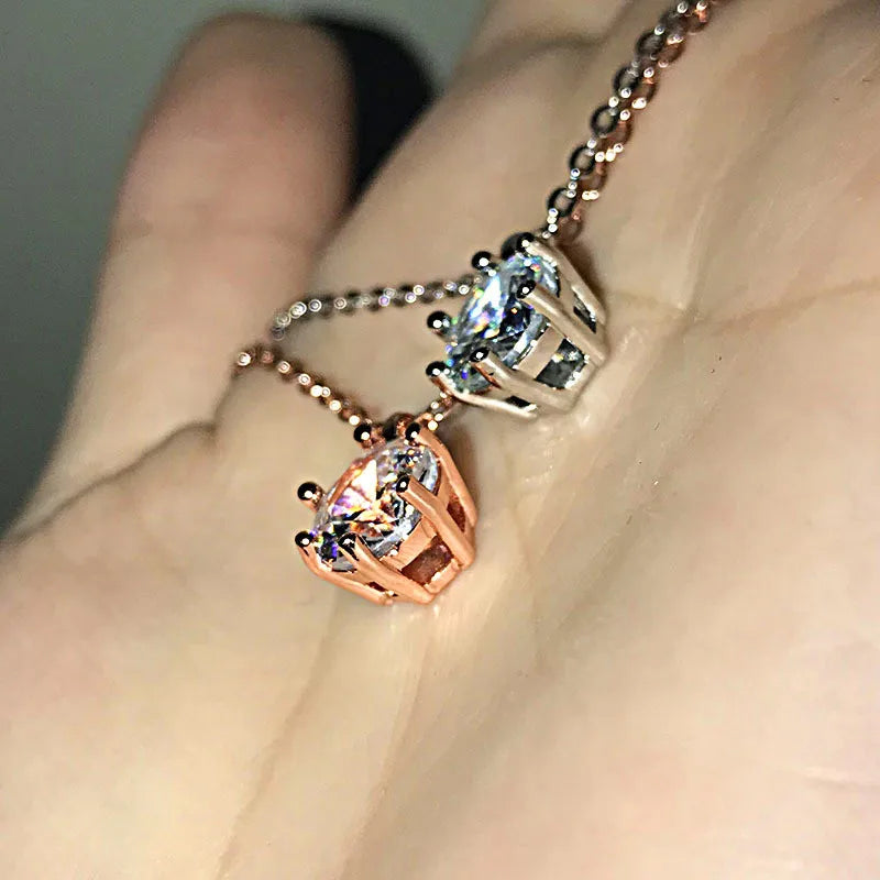 Huitan Dazzling 6 Prong Crystal Zircon Women Pendant Necklace High Quality Wedding Accessories Fancy Gift Female Classic Jewelry