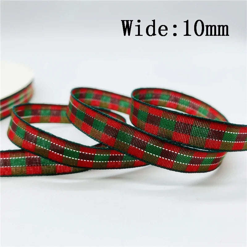 5yards/Lot 10mm Plaid Ribbon Christmas Decor Ribbon For Handmade Design Christmas Decoration DIY Gift Wrapping