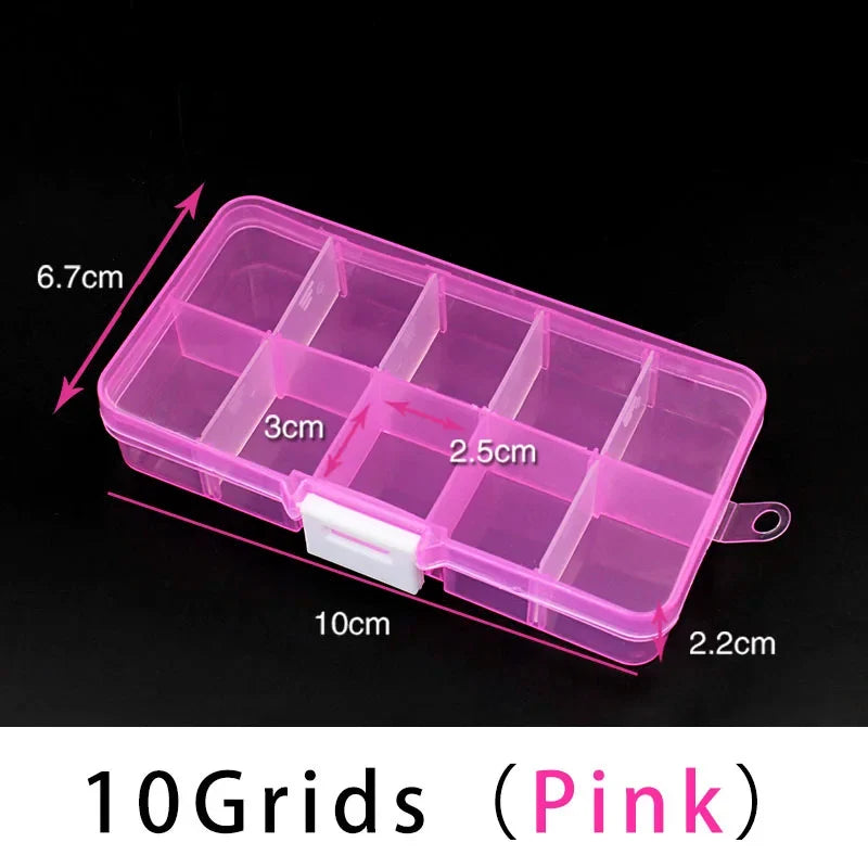 10/15 Grids Plastic Box Adjustable Jewelry Box Beads Pills Nail Art Storage Box Organizer for Office Housekeeping Organization