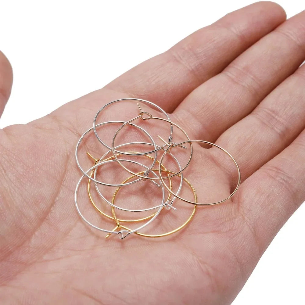 50pcs/lot 20 25 30 35 mm  KC Gold Hoops Earrings Big Circle Ear Wire Hoops Earrings Wires For DIY Jewelry Making Supplies
