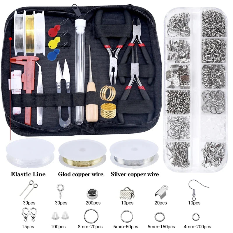 Jewelry Making Supplies Kit with Jewelry Tools Open Jump Rings Lobster Clasps Crimp Beads Earring Hooks Accessories for Jewelry
