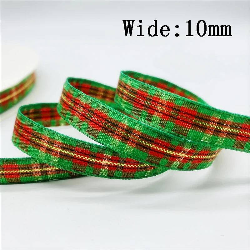 5yards/Lot 10mm Plaid Ribbon Christmas Decor Ribbon For Handmade Design Christmas Decoration DIY Gift Wrapping