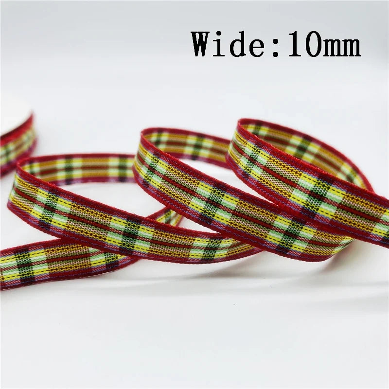 5yards/Lot 10mm Plaid Ribbon Christmas Decor Ribbon For Handmade Design Christmas Decoration DIY Gift Wrapping