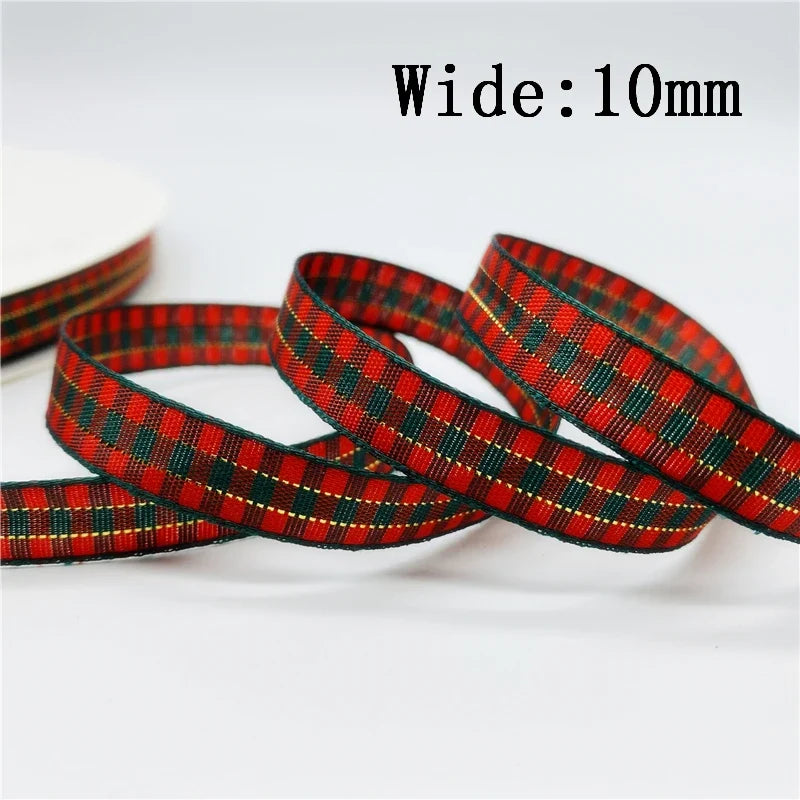 5yards/Lot 10mm Plaid Ribbon Christmas Decor Ribbon For Handmade Design Christmas Decoration DIY Gift Wrapping