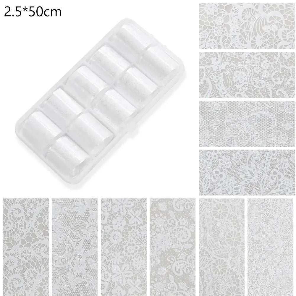 10 Rolls Black White Lace Nail Foil Transfer Stickers DIY Waterproof Nail Decoration Supplies Nail Accessorie