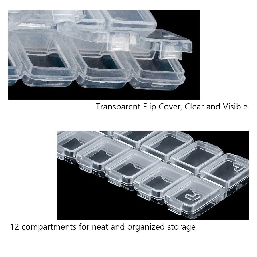 12 Compartments Plastic Rhinestone Organizer Case Nail Art Tool Jewelry Storage Box Beads Parts Containers for Craft Supplies