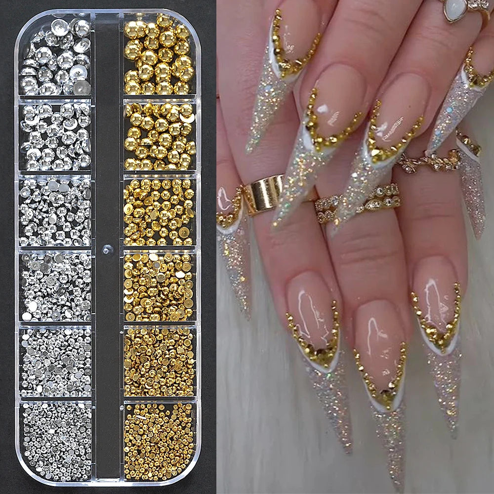 100pcs Punk Silver Pearl Beads Nail Art Charms 3D Half Round Flatback Nail Rhinestones Manicure Tips Crafts Nail Art Decoration