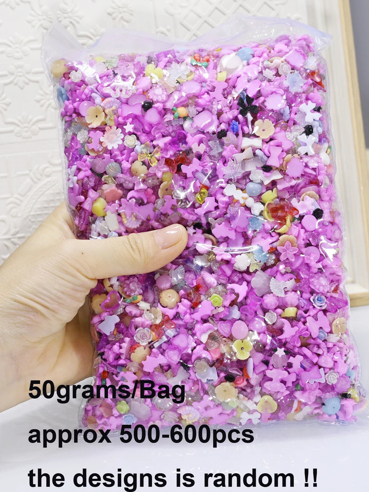 50g/Bag Random Blue Mixed Bow/Flower Nail Art Charms 500-600pcs  Resin Camellia/Bowknot Nails Decoration DIY Manicure Accessorie