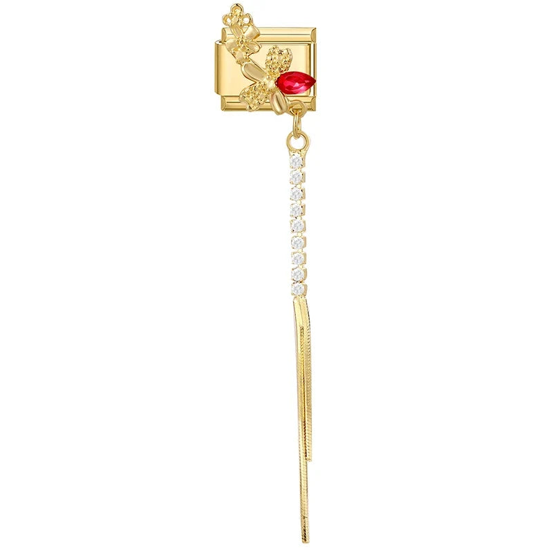 Fashion Dreamy Luxury Gold Color Series Red Heart Bows Zircon  Italian Charms Fit 9mm Stainless Steel Women Bracelet DIY Jewelry