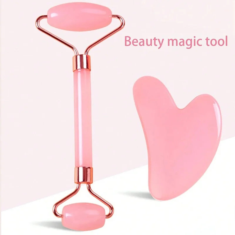 2Pcs Roller for Face Neck Eye Facial Massage Kit Ice Face Roller Gua Sha Board Portable Facial Massage Roller Lifting Contouring