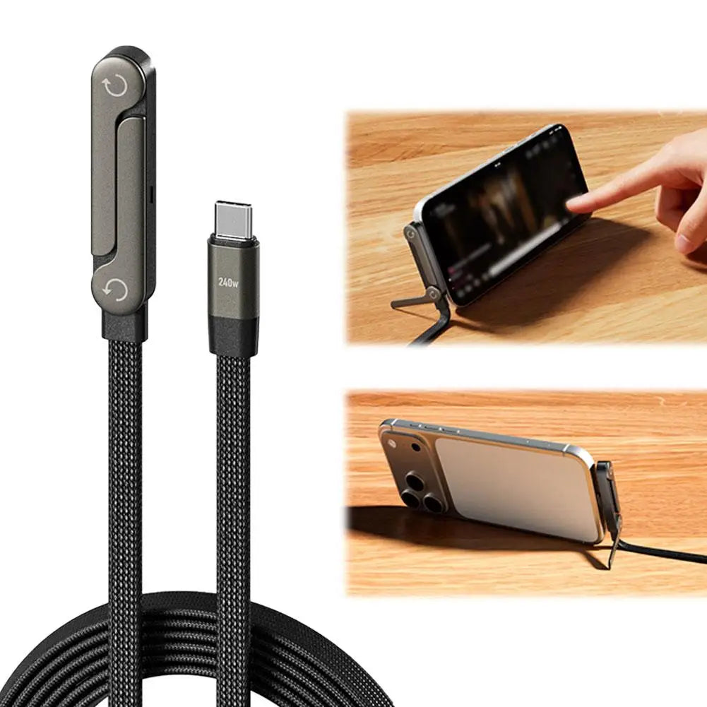 240/65w Fast Charging Foldable Bracket Data Cable 2-in-1 Data Wire Foldable Phone Tablet Stand Type-C to Type-C /USB-A to Type-C
