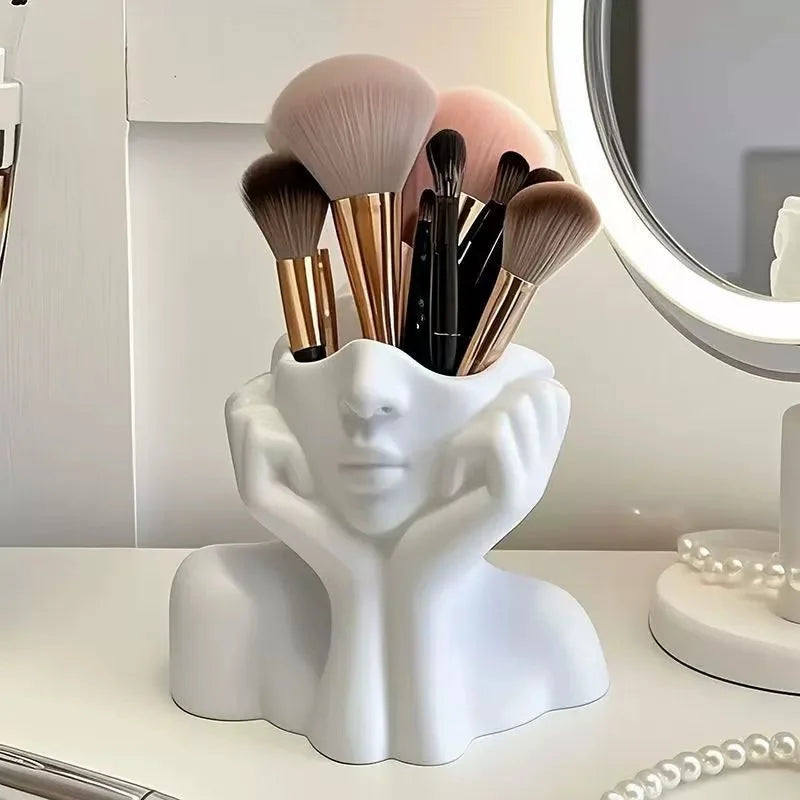 Face Shape Makeup Brush Holder - Beauty Makeup Storage Box, Female/Woman Face Design Lightweight and Portable Storage Box