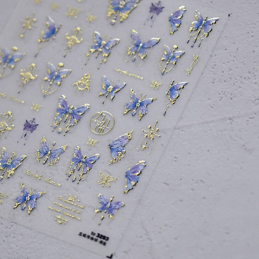 Jelly Nail Stickers Shiny Charming Butterfly Self Adhesive Nail Art Stickers Ribbon Butterfly Nails 3D Decorations Stickers DIY