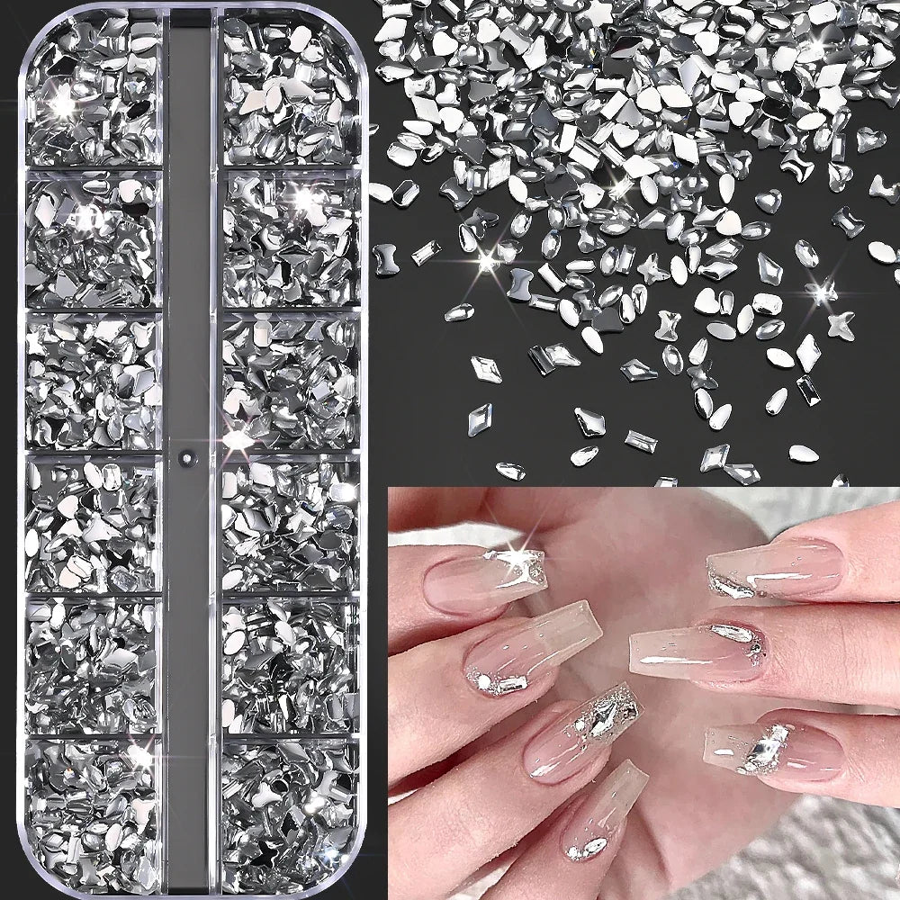 12Grids Ocean Gold Nail Art Charms Shell/Seahorse/Starfish White Half Round Pearl Gems 3D Mixed Punk Manicure Metal Rivets Studs