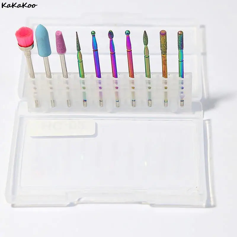 10 In 1 Nail Drill Bits Sets Electric Nail Drill Kit 3/32" Tungsten Carbide Nail Files Manicure Pedicure Set Home Salon Use