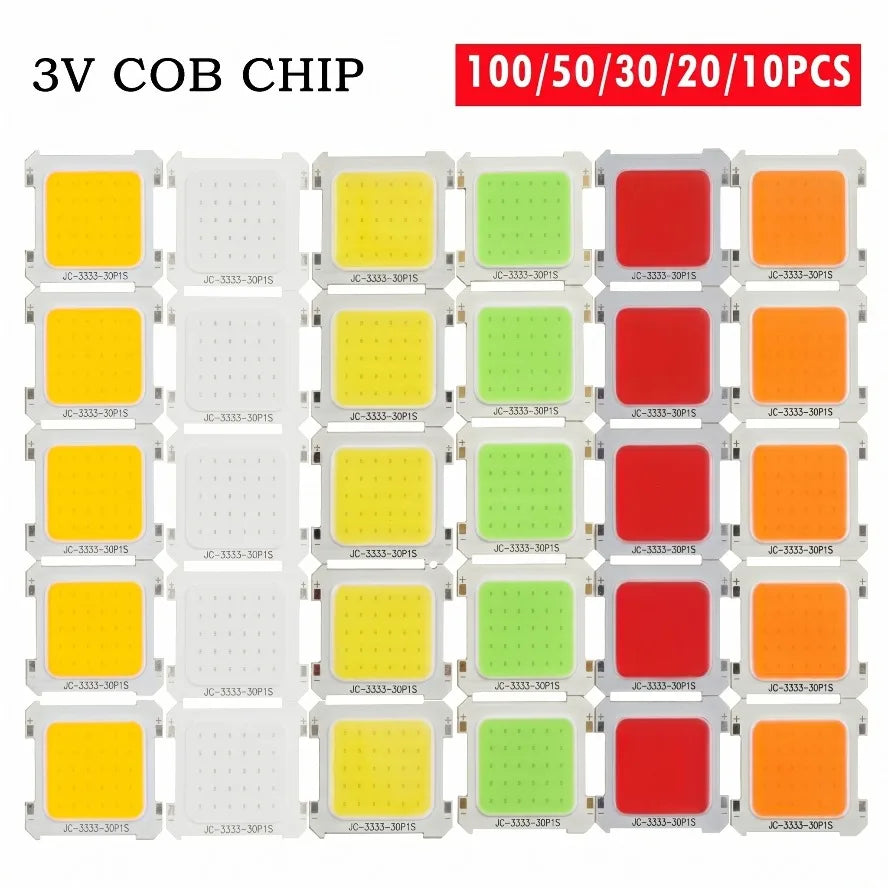 6 Light Colors 100~10PCS 3V LED COB Integrated Chip High Brightness Spotlight Tube Light Portable Camping Light Bulb Accessories