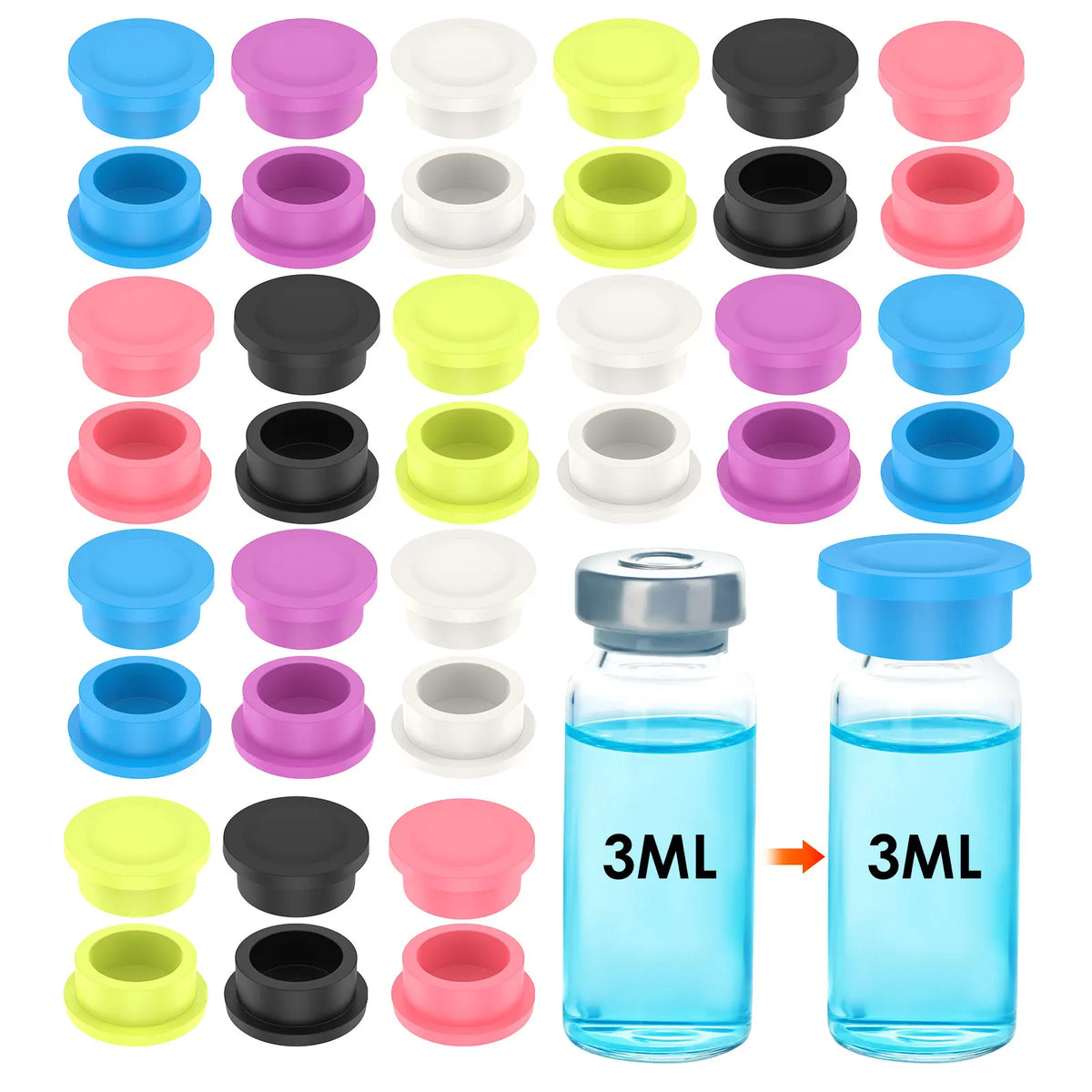 36Pcs Vial Cap 3ml Glass Vial Leak Proof Evaporation Proof Silicone Seal Cover for Lab Research Bottles Vials Opening Sealing