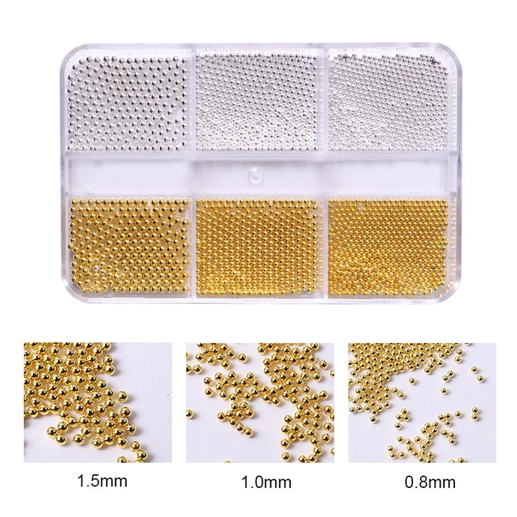 6 Grids Silver Gold Beads Ball Round Gems DIY Decorations Mini Ball Nail Charms Jewelry Supplies For Nail Art Accessories