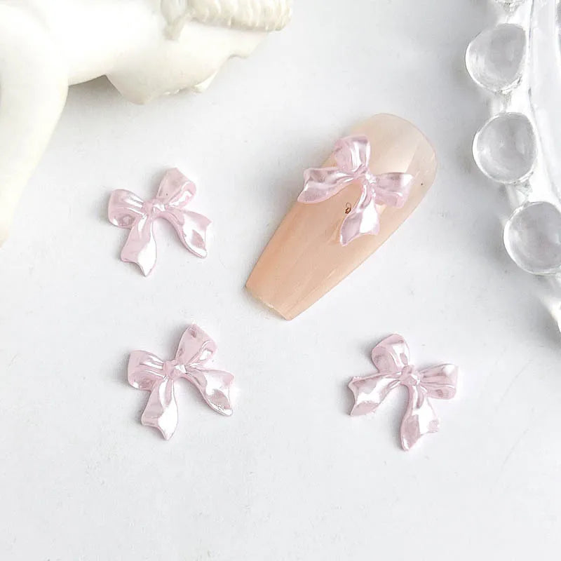 50pcs 3D Aurora Clear Resin Bow Nail Art Charms Cute Butterfly Glitter Nails Decoration Supplies Jewelry Accessories DIY