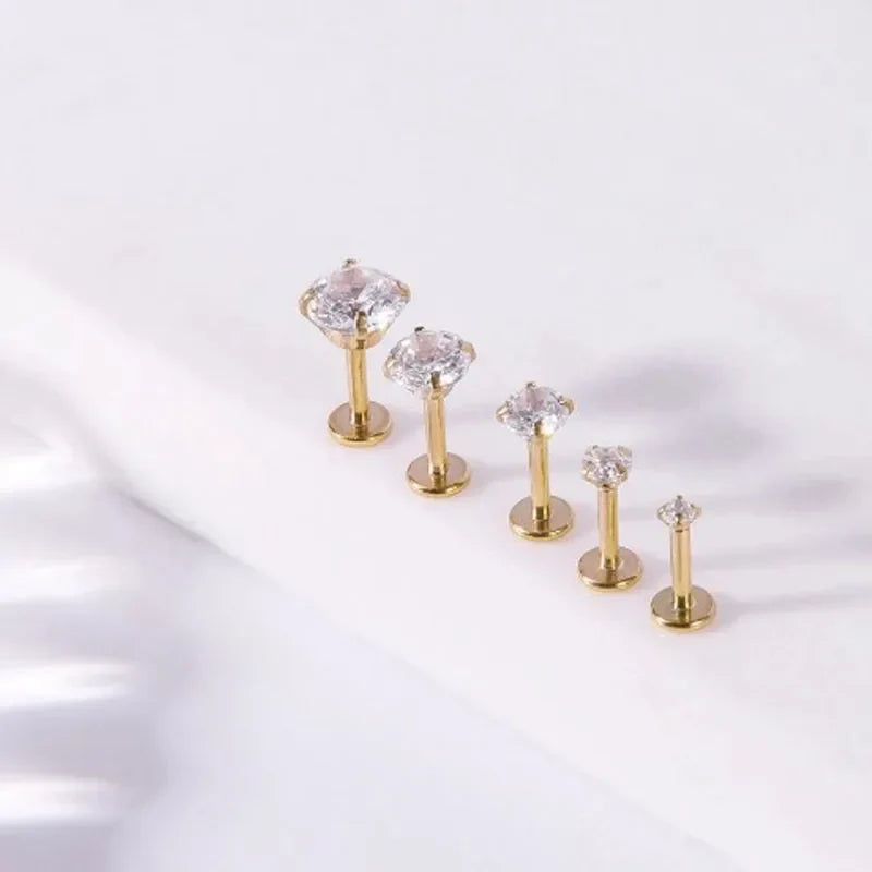 10Pcs/Lot 16G Stainless Steel Earrings Labret Lip Studs Set 2/3/4/5MM CZ Crystal Ear Cartilage Tragus Piercings Piercing Jewelry