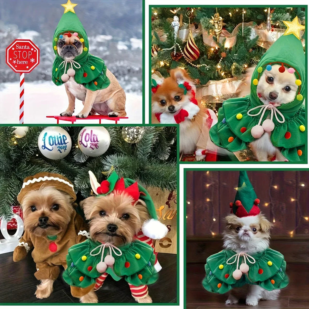 1pcs Christmas Pet Clothing - Christmas Tree-Shaped Pet Cape Fun Shawl for Small-Sized Cats and Dogs Creative Pet Clothing Shawl
