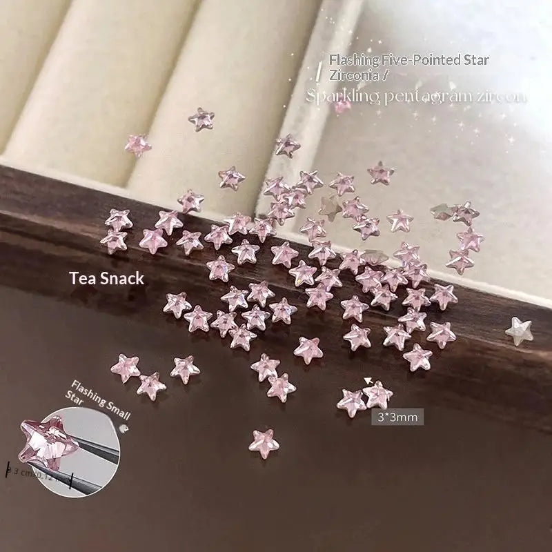50Pcs Star Zircon Nail Rhinestones Sparkle 3D Nail Rivets Flat Bottom Nail Art Charms DIY Manicure Decoration Parts