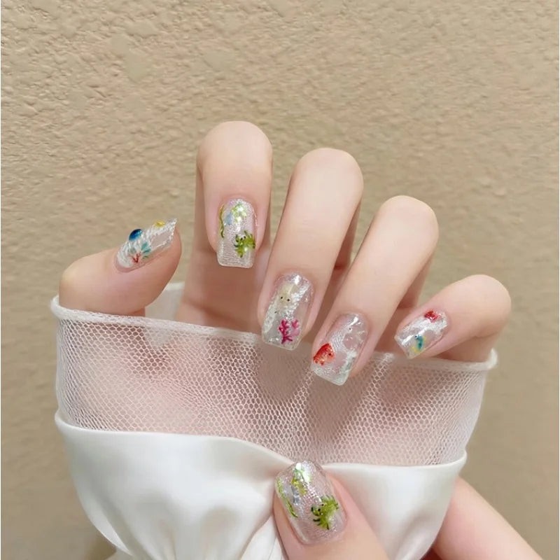 Summer Ocean Theme Nail Sticker Cute and Colorful Fish Seaweed Patterns Self Adhesive Nail Art Sticker Decorations Nail Stickers