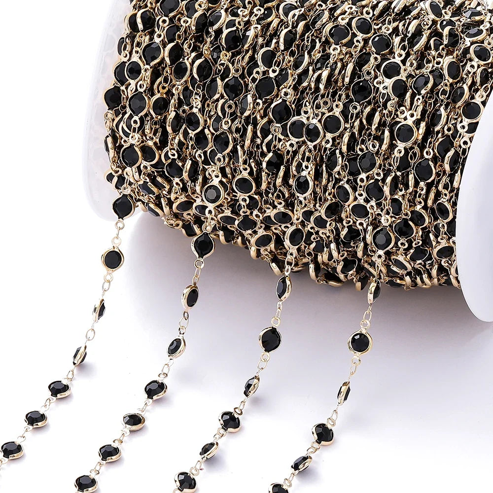 1Meter 6mm Colorful Crystal Beads Beaded Chain Glass Bead Necklace Chain Findings for DIY Bracelet Jewelry Making Supplies
