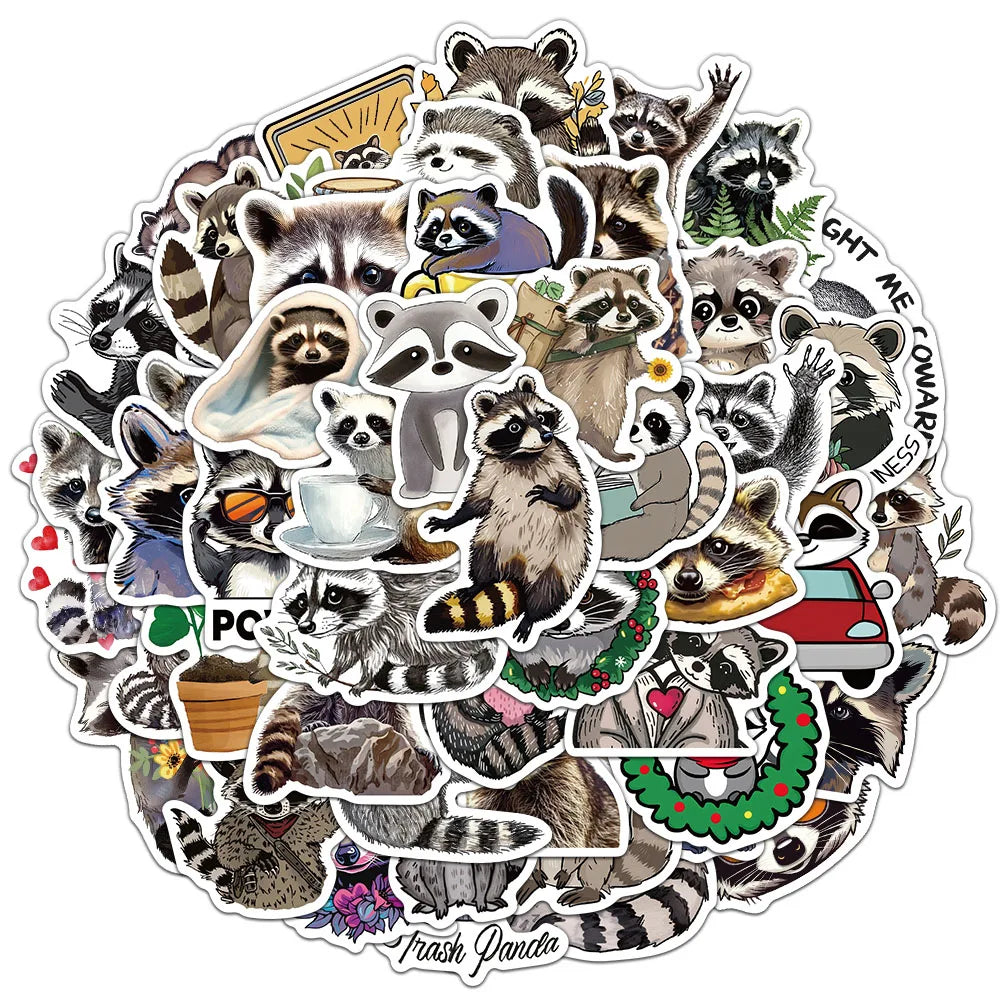 50PCS Cartoon Raccoon Stickers Cute Animal Account Material Phone Case Laptop Luggage Water Bottle Waterproof Stickers