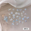 50Pcs Shell Starfish Mermaid Tail Nail Art Charms Ocean Aurora Shapes for Summer Beach Party Nail Decorations Nail Tech