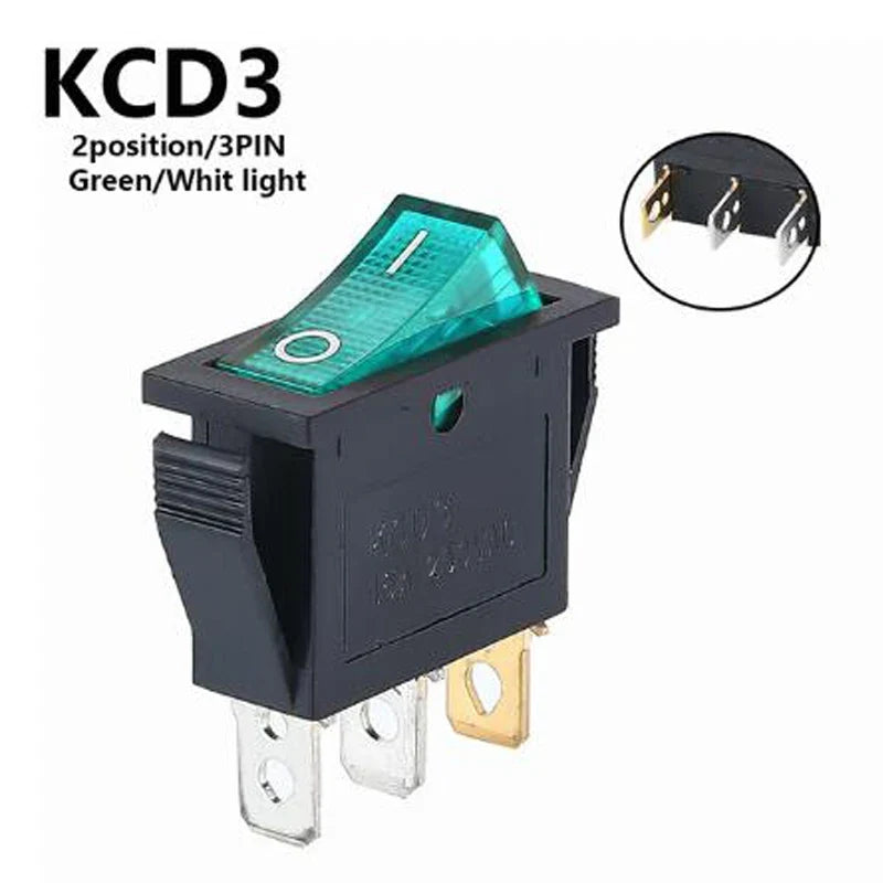 1PCS KCD3 Rocker Switch ON-OFF ON-OFF-ON 2 Position 3Pins Electrical equipment With Light Power Switch 16A 250V / 20A 125V AC