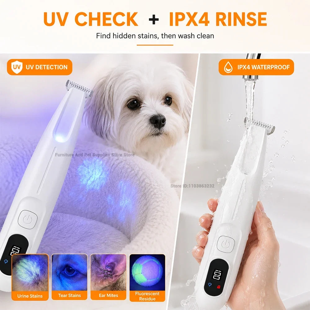 Pet Dog Electric Beauty Trimmer Waterproof Pet Foot Hair LED/UV Light Trimmer Low Noise Cat Dog Face Foot Ear Hip Claw Shaver