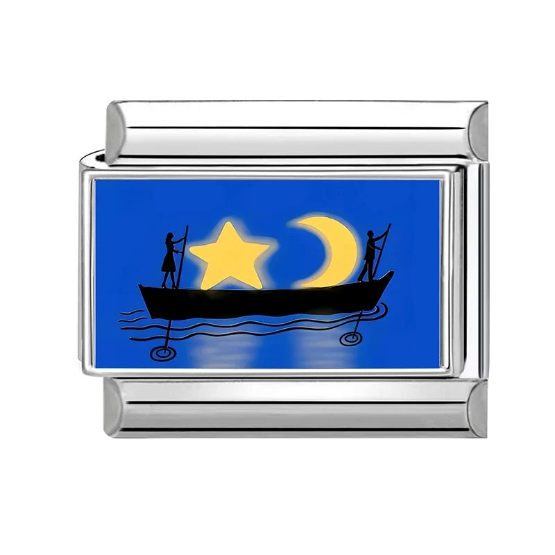 9mm Original Design Dream Transport the Stars Moon Seabeach Ships Stainless Steel Charm Italian Bracelet Link Making DIY Jewelry