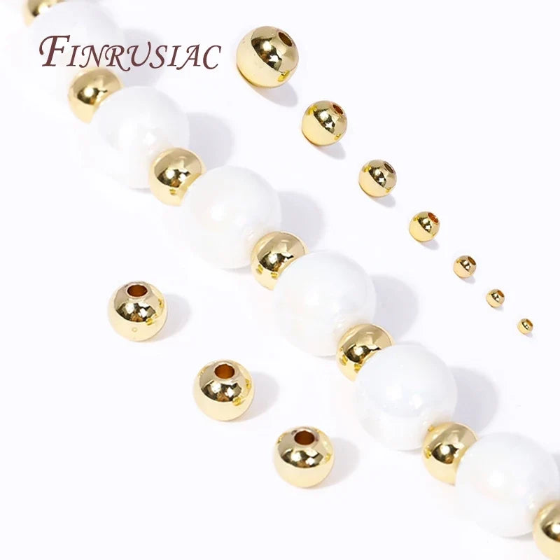 18K Gold Plated Bead Separators 2/2.5/3/4/5/6/8MM Metal Smooth Round Seamless Beads Spacers Bead For DIY Jewelry Making Supplies
