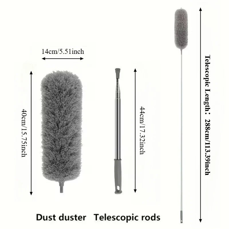 Duster with Extension Rod, Retractable Dust Brush, Microfiber Dust Brush, Reusable, Washable Ceiling Cleaning Tool