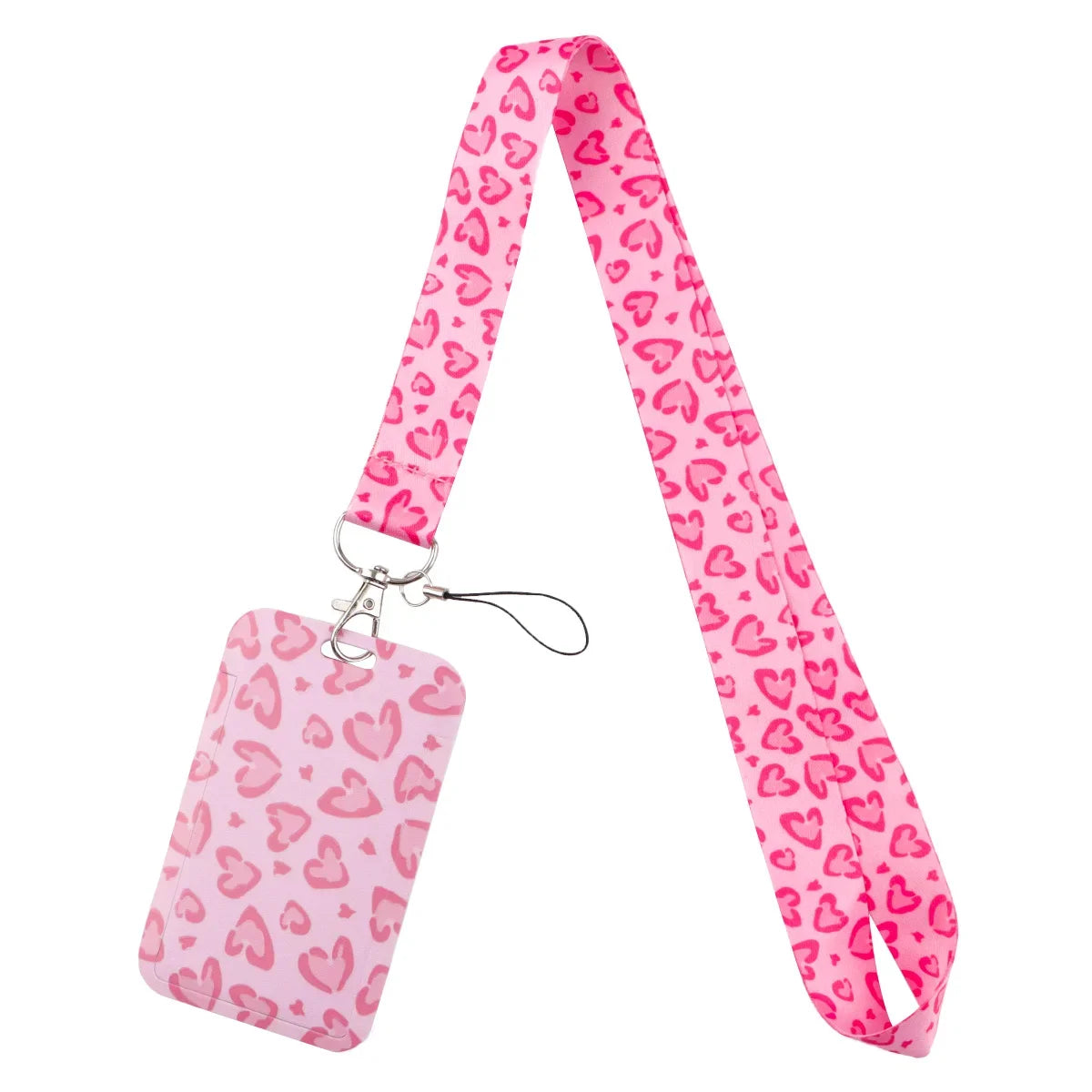 Cute Simple Pink Heart Women Neck Strap Phone Charm Keychain Badge Holder ID Card Pass Hang Rope Lariat Lanyard for Key Rings