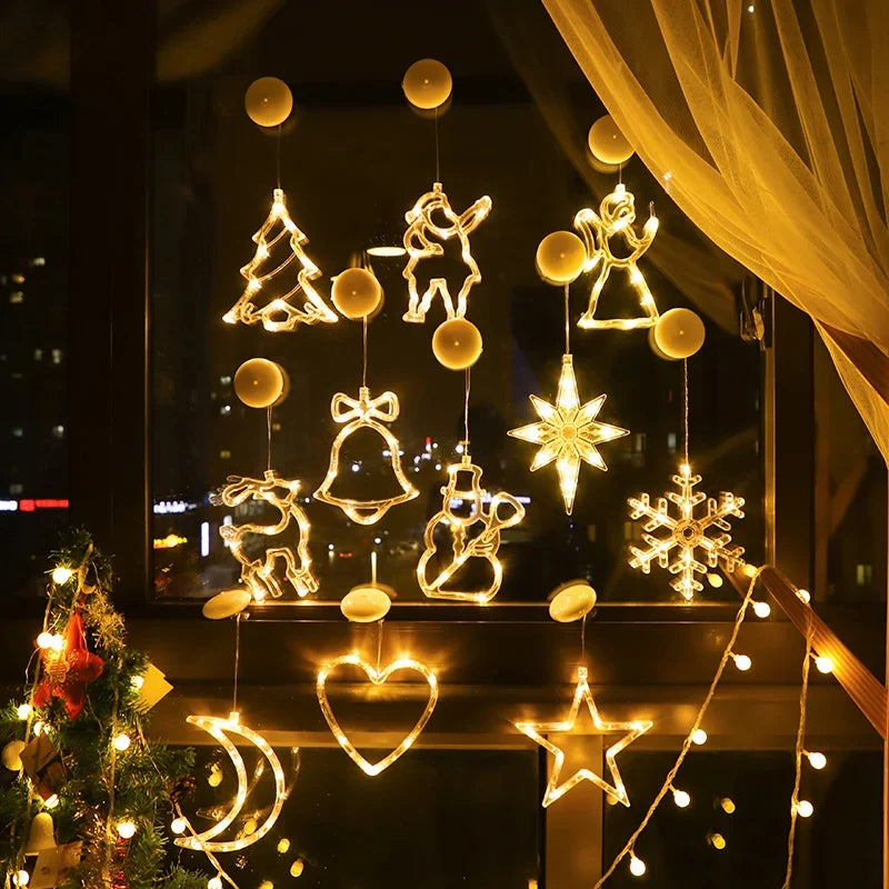 Christmas Ornaments Hanging LED Lights Bedroom Decoration Christmas Decorations Home Window Glass Decoration Warm Battery