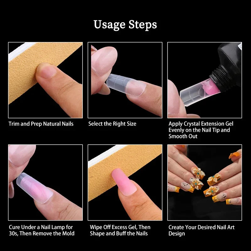 140PCS Full Cover Press On Nail Tips with Inner Arc Line Almond Square Coffin Oval Shape French Fake Nails for Nail Extension