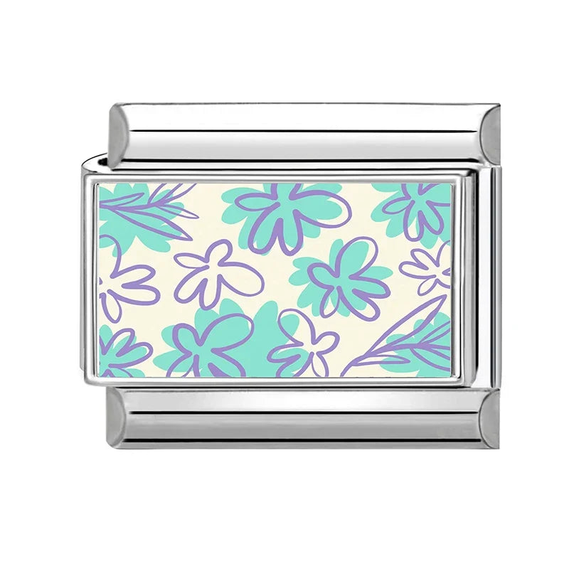 Fashion Colored Color Charms Flowers Lycoris Radiata Italian Link Fit 9mm Stainless Steel Bracelet Jewelry Making DIY Gift