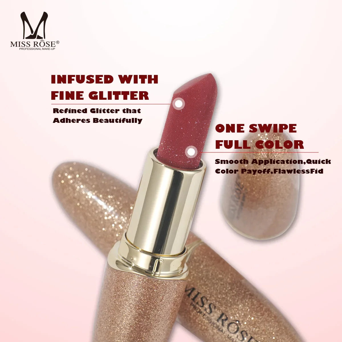 MISS ROSE Velvet Lipstick Shimmer Glossy Lip Balm Hydrating Non-stick Cup Vivid Lip Gloss, Daily Portable Lips Makeup Cosmetics