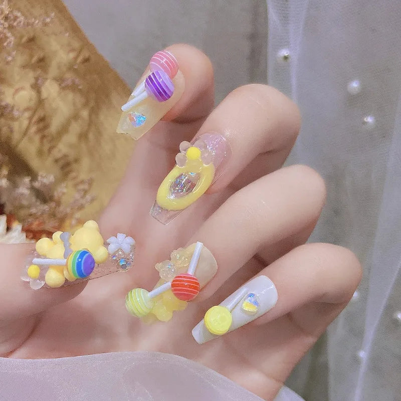 4mm,6mm Lollipop Nail Art Charms Kawaii Resin Acrylic Accessories Jewelry Colorful Mini Sweet Candy Manicure Rhinestone 50/20pc