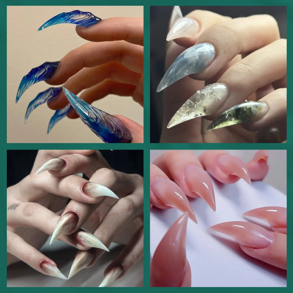 Nailpop Dragon Claw Nail Mold Curved Thin Nail Dual Form Poly Gel Extension Acrylic Nail Mold Clear Full Coverage Mold 140pcs